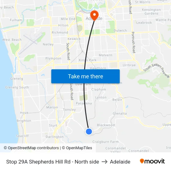 Stop 29A Shepherds Hill Rd - North side to Adelaide map