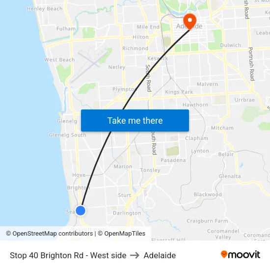 Stop 40 Brighton Rd - West side to Adelaide map
