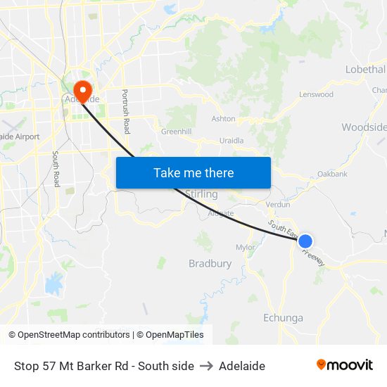 Stop 57 Mt Barker Rd - South side to Adelaide map