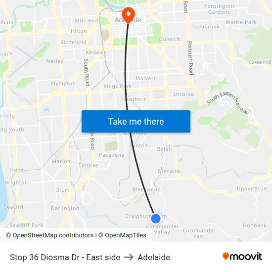 Stop 36 Diosma Dr - East side to Adelaide map