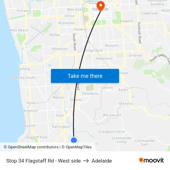 Stop 34 Flagstaff Rd - West side to Adelaide map