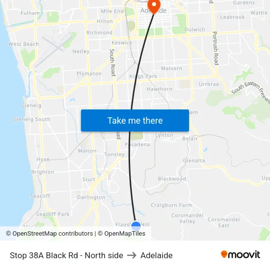 Stop 38A Black Rd - North side to Adelaide map
