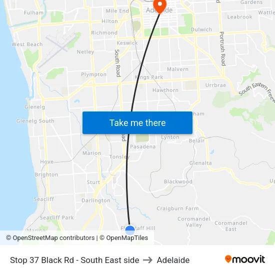 Stop 37 Black Rd - South East side to Adelaide map