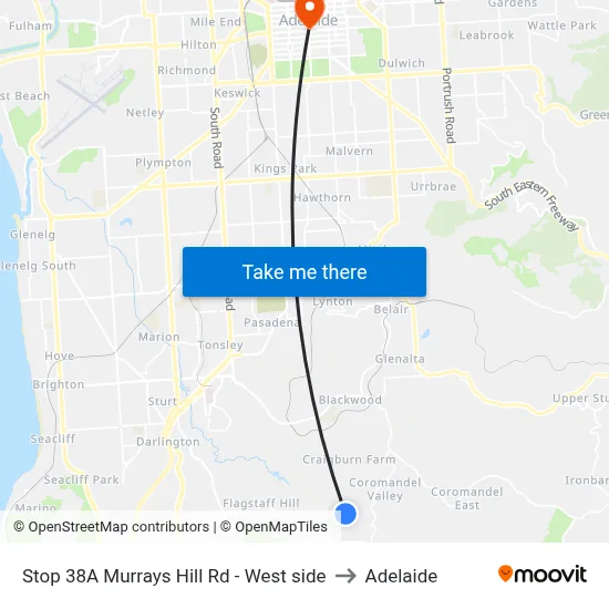 Stop 38A Murrays Hill Rd - West side to Adelaide map
