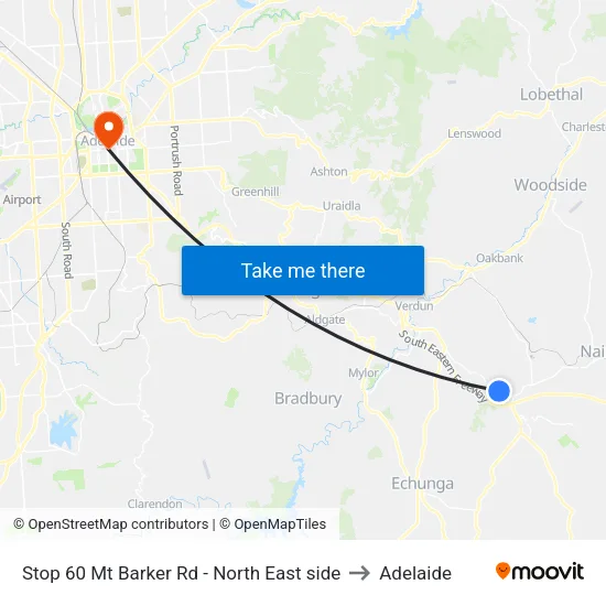 Stop 60 Mt Barker Rd - North East side to Adelaide map