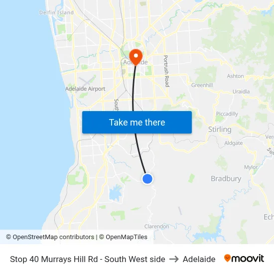 Stop 40 Murrays Hill Rd - South West side to Adelaide map