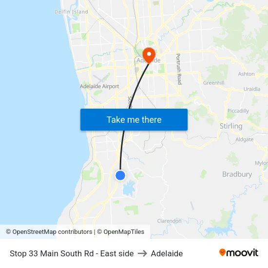Stop 33 Main South Rd - East side to Adelaide map