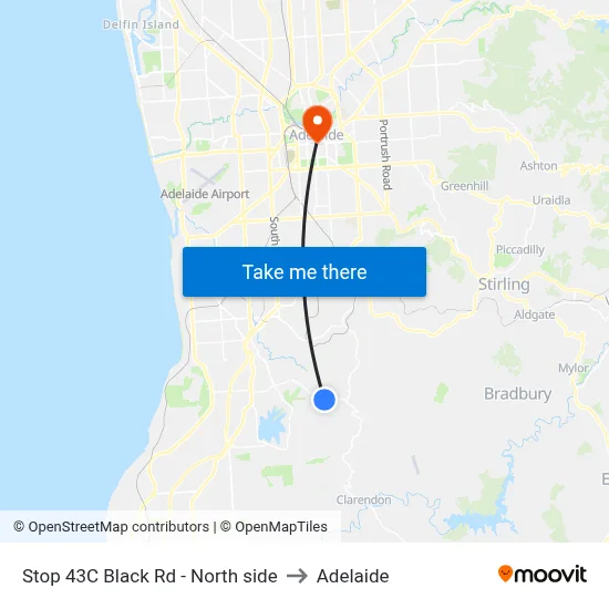 Stop 43C Black Rd - North side to Adelaide map