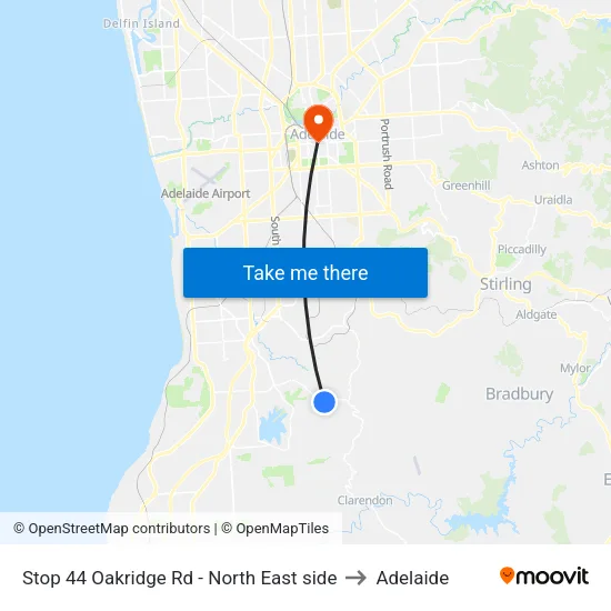 Stop 44 Oakridge Rd - North East side to Adelaide map