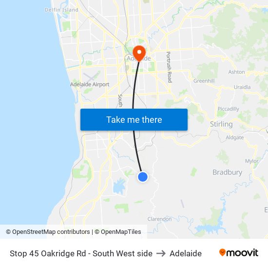 Stop 45 Oakridge Rd - South West side to Adelaide map