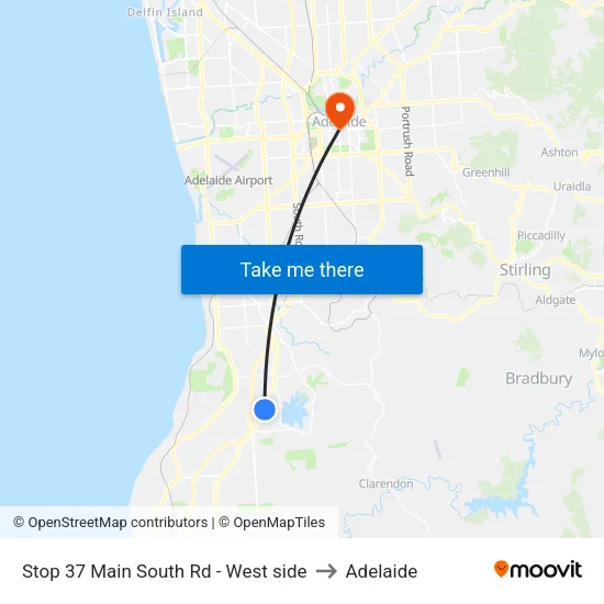 Stop 37 Main South Rd - West side to Adelaide map