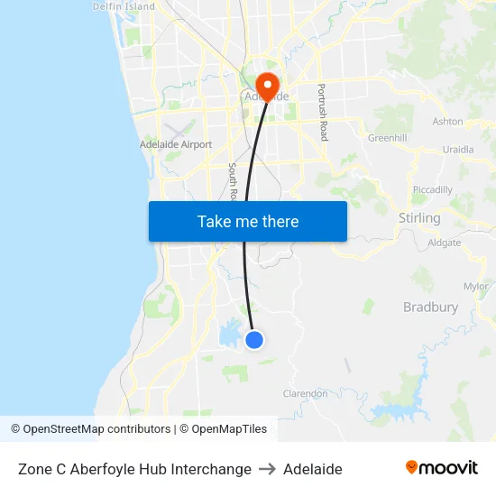Zone C Aberfoyle Hub Interchange to Adelaide map