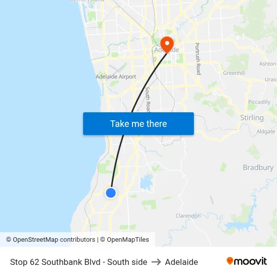 Stop 62 Southbank Blvd - South side to Adelaide map