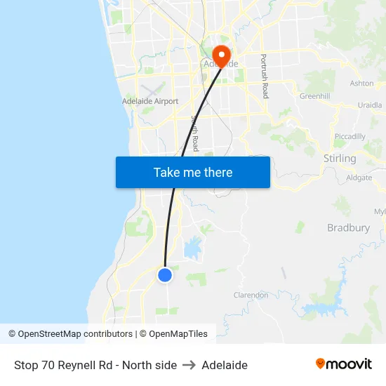 Stop 70 Reynell Rd - North side to Adelaide map