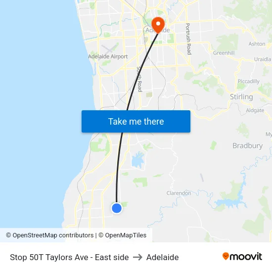 Stop 50T Taylors Ave - East side to Adelaide map