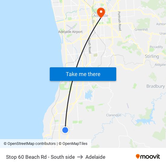 Stop 60 Beach Rd - South side to Adelaide map