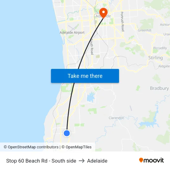 Stop 60 Beach Rd - South side to Adelaide map