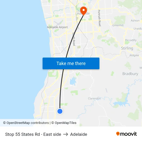 Stop 55 States Rd - East side to Adelaide map