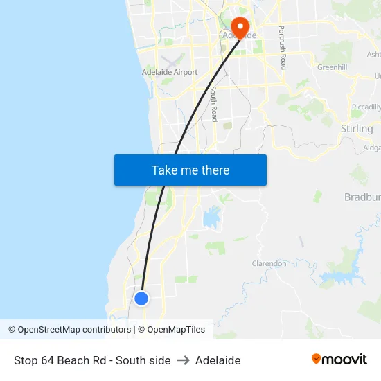 Stop 64 Beach Rd - South side to Adelaide map