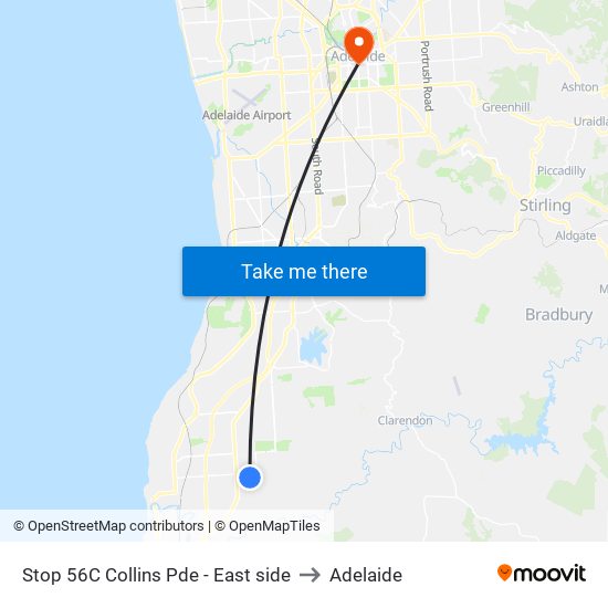 Stop 56C Collins Pde - East side to Adelaide map