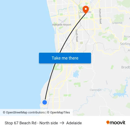 Stop 67 Beach Rd - North side to Adelaide map