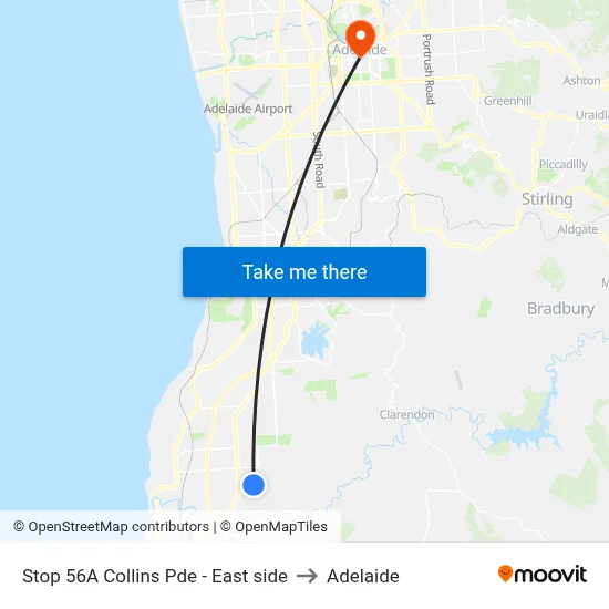 Stop 56A Collins Pde - East side to Adelaide map
