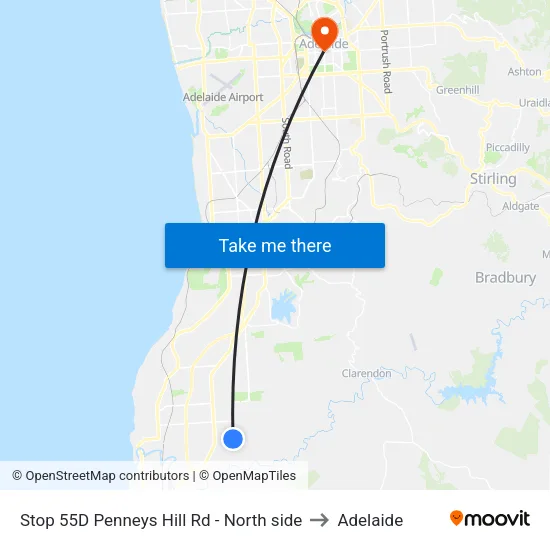 Stop 55D Penneys Hill Rd - North side to Adelaide map