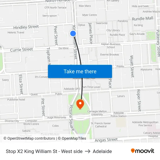 Stop X2 King William St - West side to Adelaide map