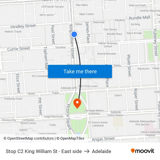 Stop C2 King William St - East side to Adelaide map