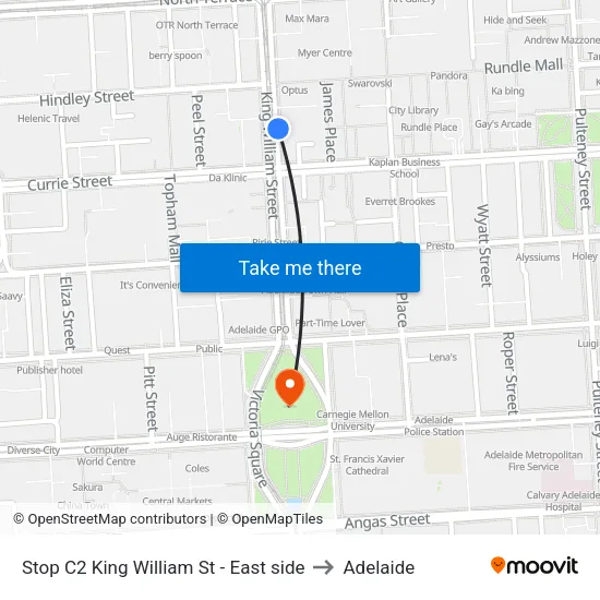 Stop C2 King William St - East side to Adelaide map