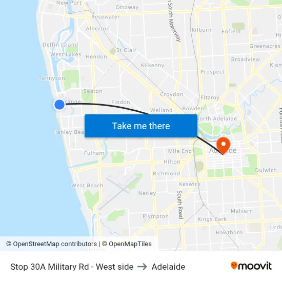 Stop 30A Military Rd - West side to Adelaide map