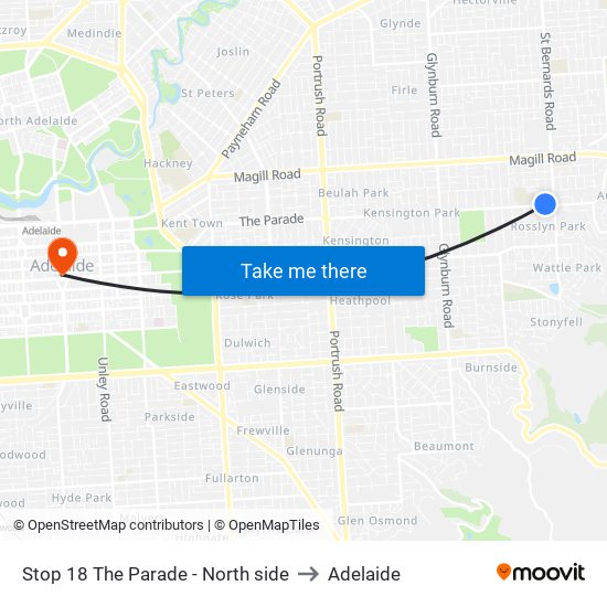 Stop 18 The Parade - North side to Adelaide map