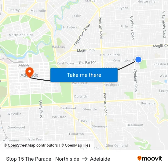 Stop 15 The Parade - North side to Adelaide map