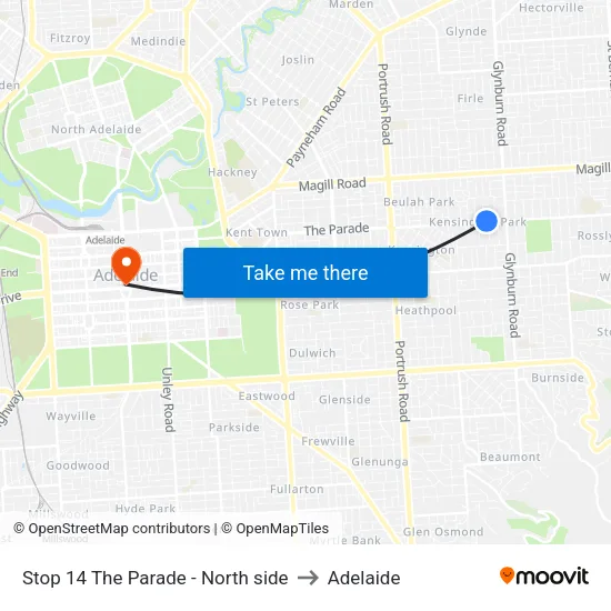 Stop 14 The Parade - North side to Adelaide map