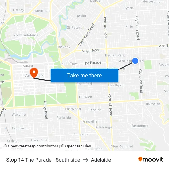 Stop 14 The Parade - South side to Adelaide map
