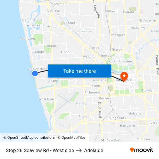 Stop 28 Seaview Rd - West side to Adelaide map