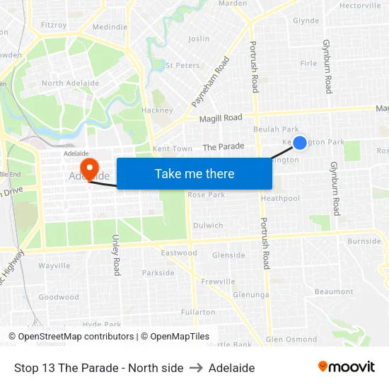 Stop 13 The Parade - North side to Adelaide map