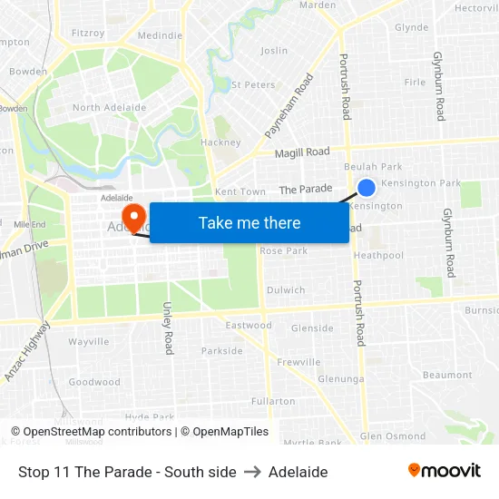 Stop 11 The Parade - South side to Adelaide map