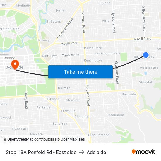 Stop 18A Penfold Rd - East side to Adelaide map