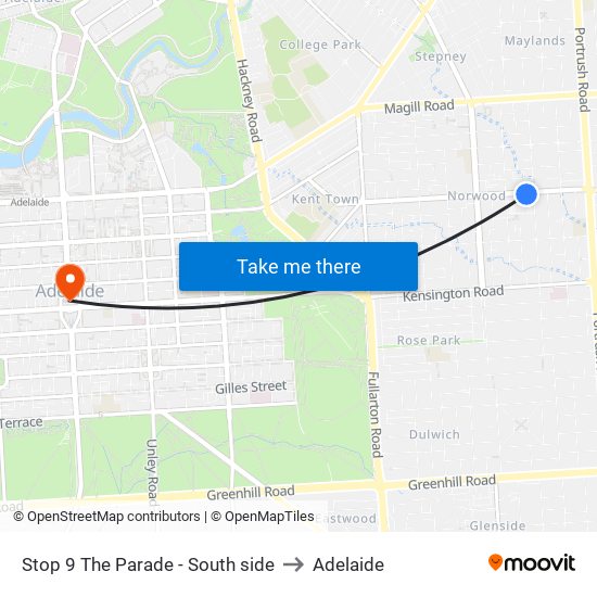 Stop 9 The Parade - South side to Adelaide map
