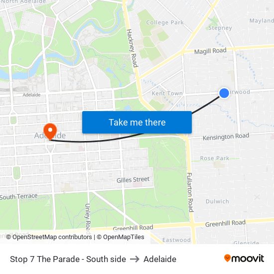 Stop 7 The Parade - South side to Adelaide map