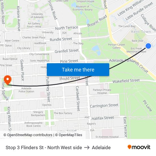 Stop 3 Flinders St - North West side to Adelaide map