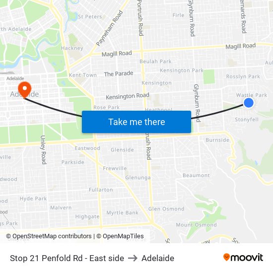 Stop 21 Penfold Rd - East side to Adelaide map