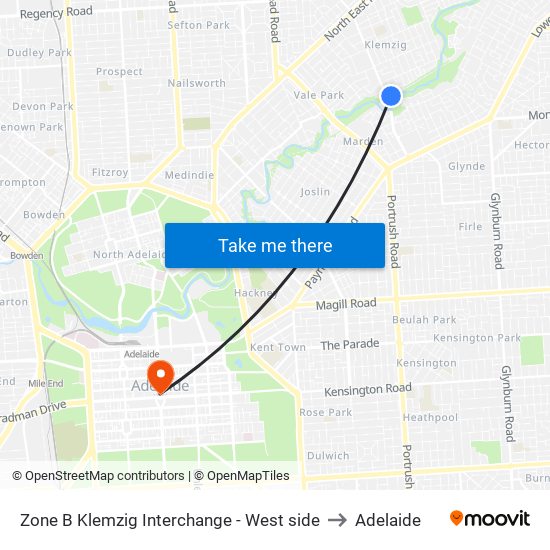 Zone B Klemzig Interchange - West side to Adelaide map