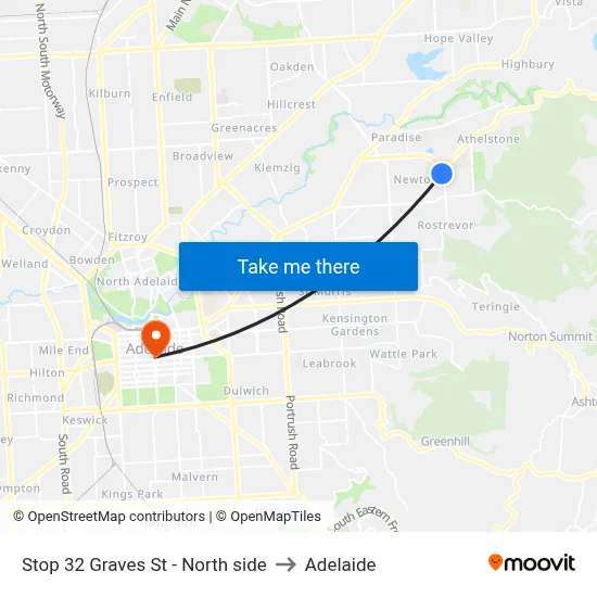 Stop 32 Graves St - North side to Adelaide map