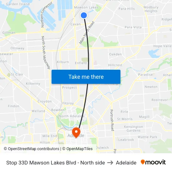 Stop 33D Mawson Lakes Blvd - North side to Adelaide map