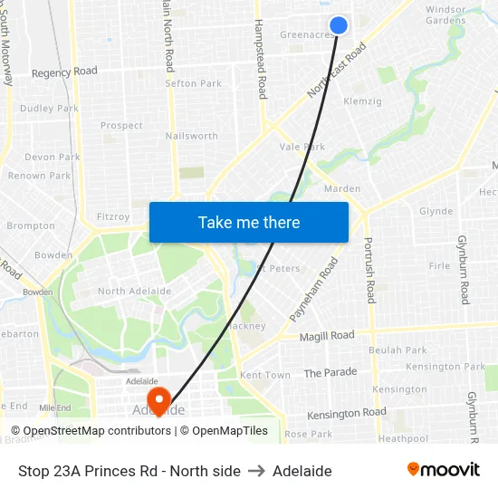 Stop 23A Princes Rd - North side to Adelaide map