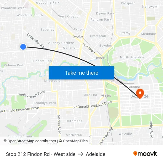 Stop 212 Findon Rd - West side to Adelaide map