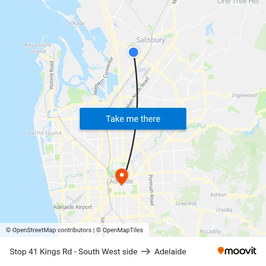 Stop 41 Kings Rd - South West side to Adelaide map