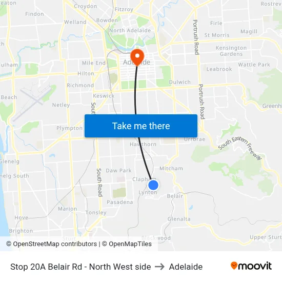 Stop 20A Belair Rd - North West side to Adelaide map